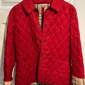 Burberry London Nova Check Lined Diamond Quilted Jacket Red Size S EUC